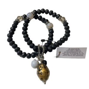Chico's Set of Two Matt Black Beaded Stretch Bracelets Retired